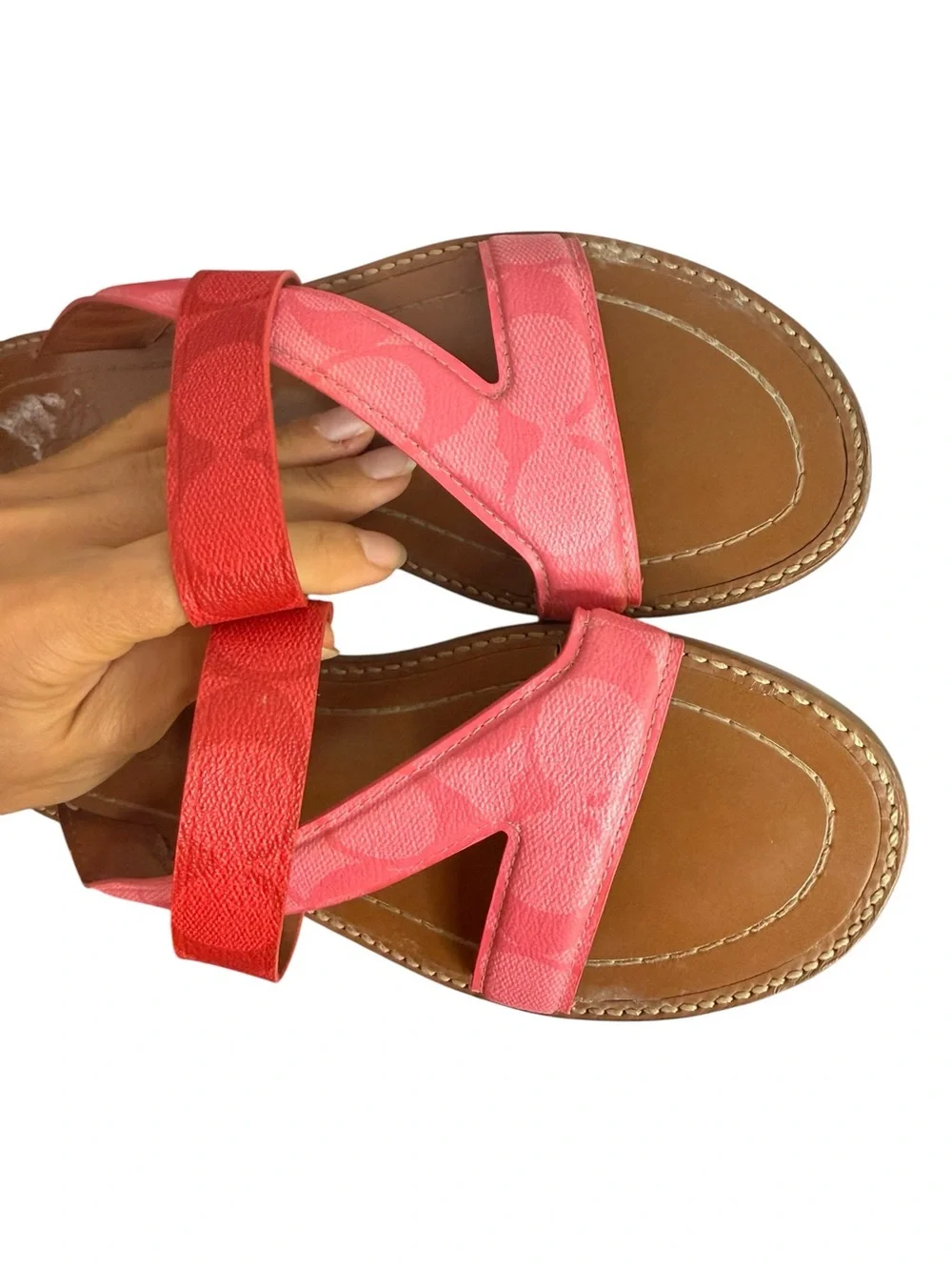 Coach Pink Leather Harlan Crossover Sandals